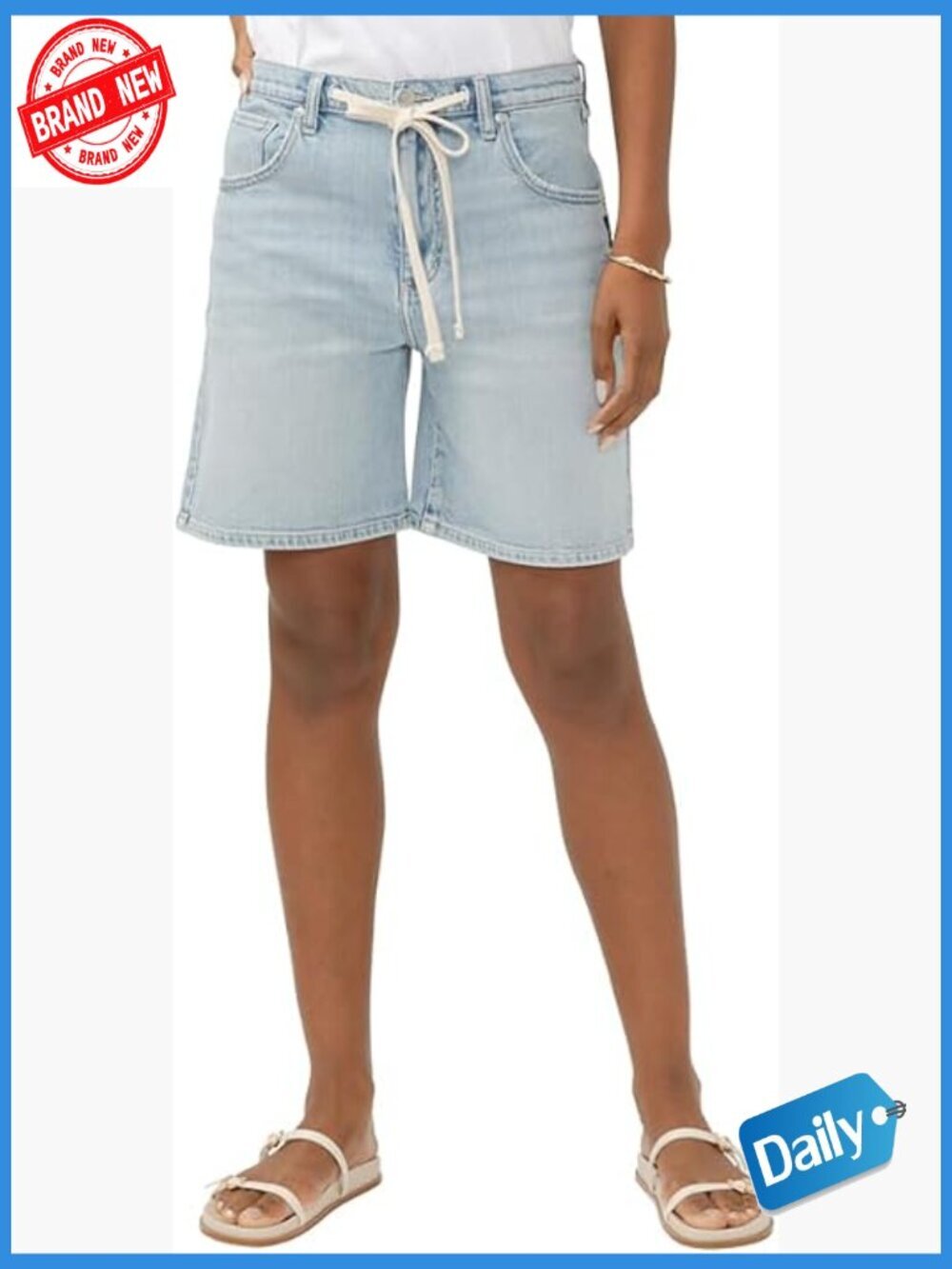 High Rise Drawstring Denim Shorts with 5-Pocket Styling